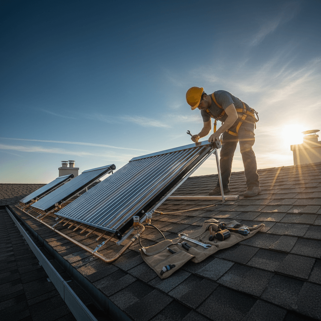 Solarthermie Wartung auf dem Dach